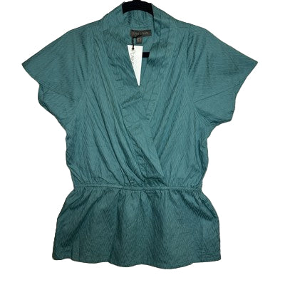 Plains & Prints Faux Wrap Women Top Size 10 Short Petal Sleeve Pleated V-Neck