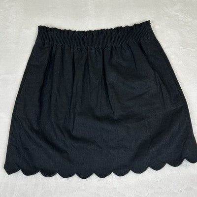 J Crew Black Linen Scallop Hem Paper Bag Waist Lined Skirt Womens Size 6