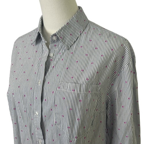 A New Day Button Down Shirt Womens Medium Striped Polka Dot Classic Long Sleeve
