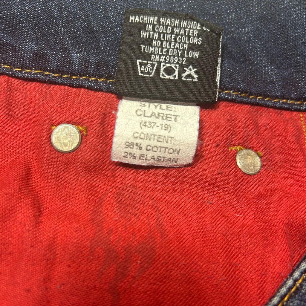 Vintage Y2K Red Engine Dark Wash Blue Denim Skirt Claret A-Line Womens S 29 Midi