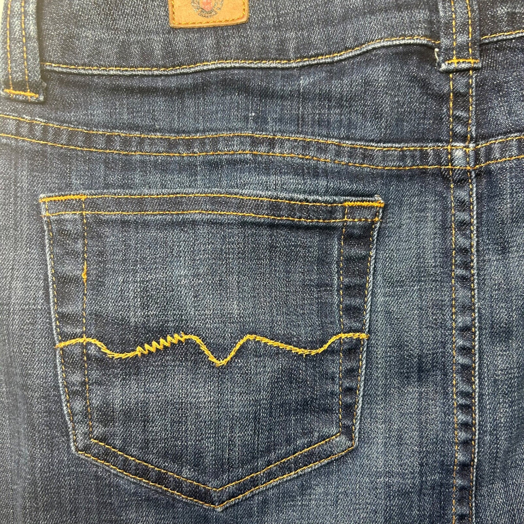 Vintage Y2K Red Engine Dark Wash Blue Denim Skirt Claret A-Line Womens S 29 Midi