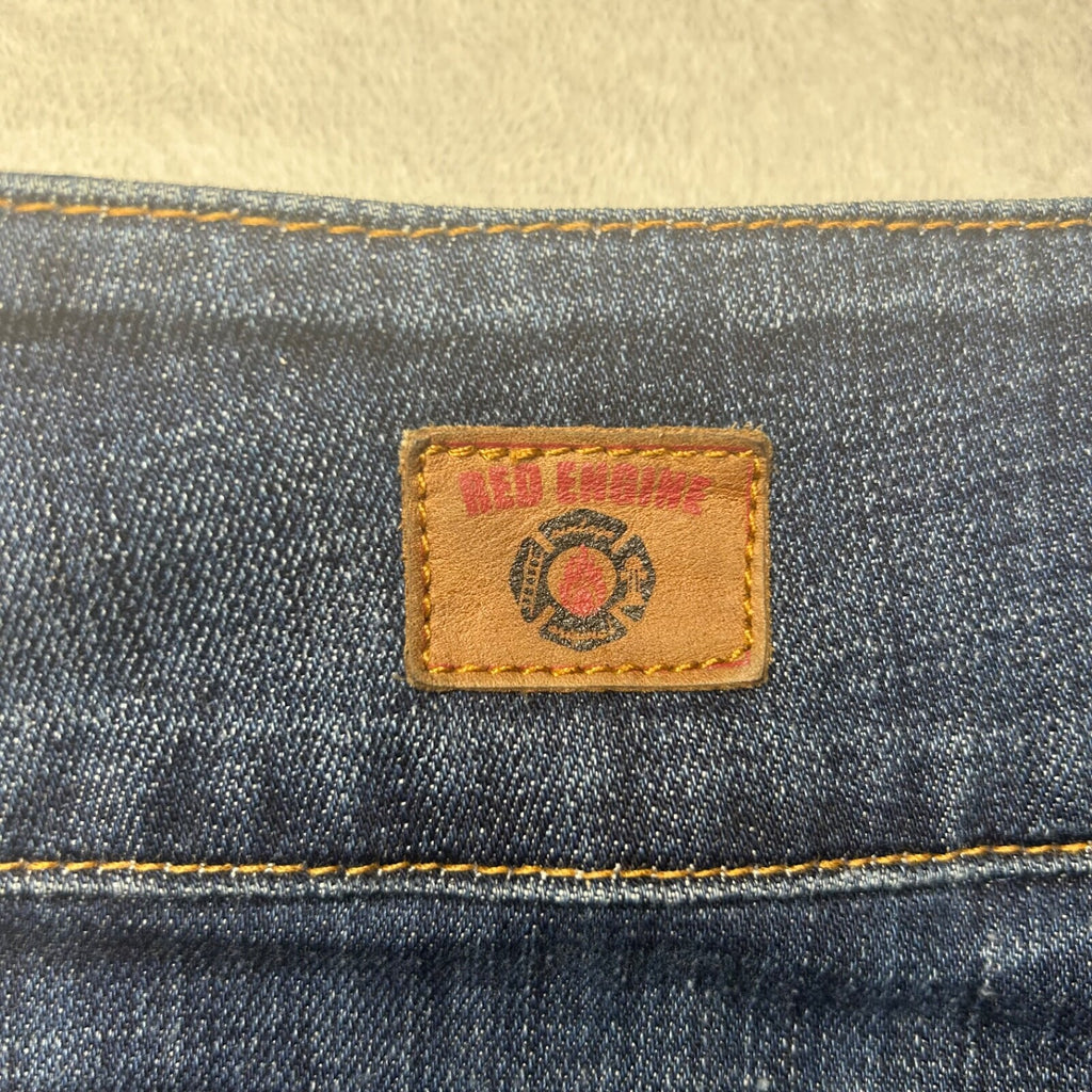 Vintage Y2K Red Engine Dark Wash Blue Denim Skirt Claret A-Line Womens S 29 Midi