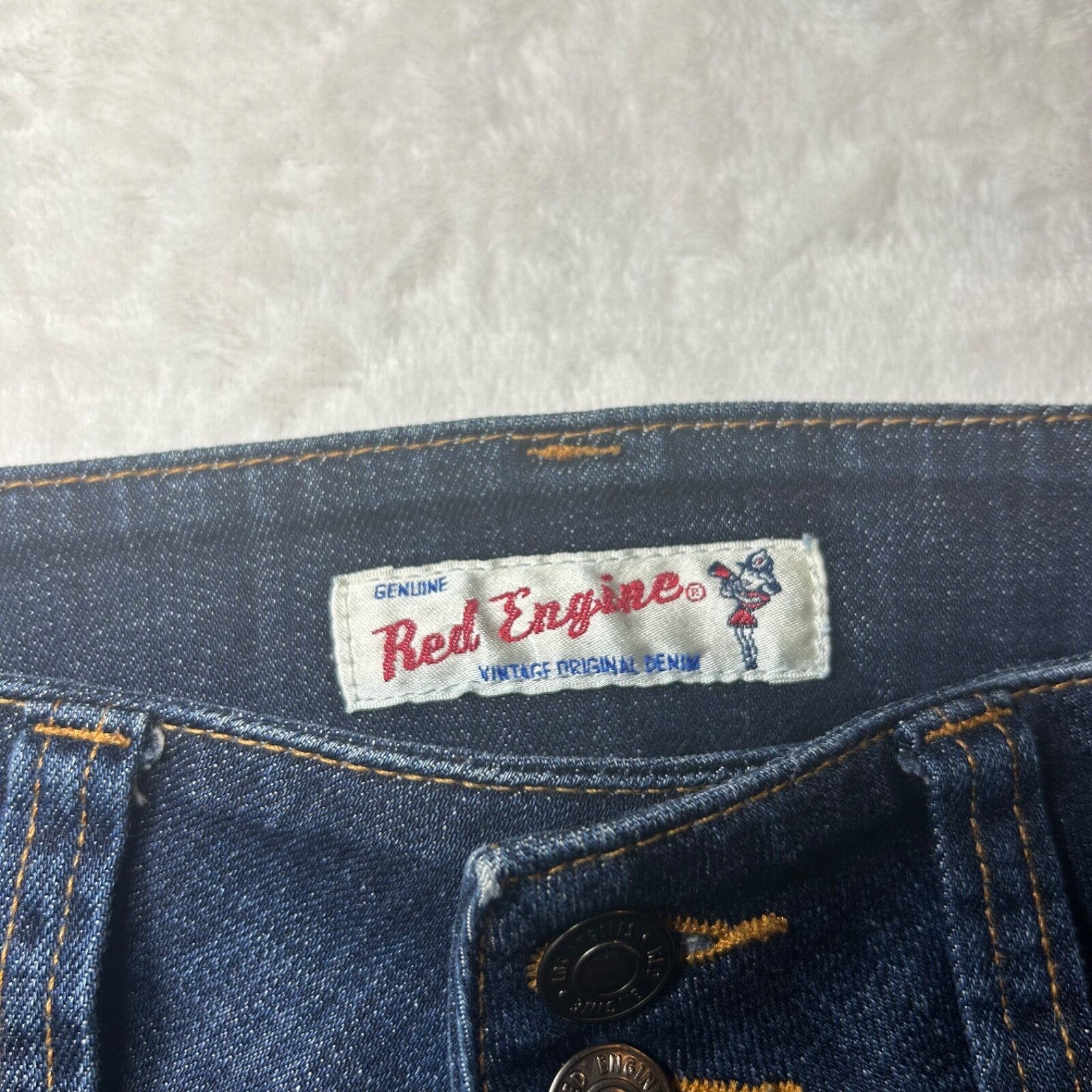 Vintage Y2K Red Engine Dark Wash Blue Denim Skirt Claret A-Line Womens S 29 Midi