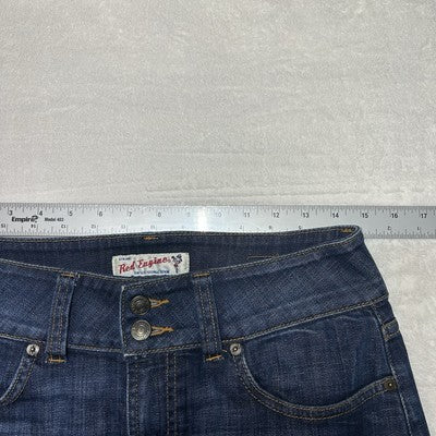 Vintage Y2K Red Engine Dark Wash Blue Denim Skirt Claret A-Line Womens S 29 Midi