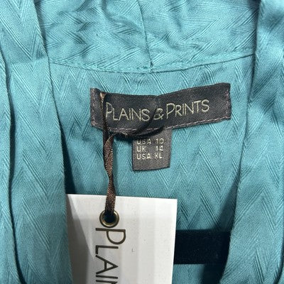 Plains&Prints Faux Wrap Womens Top Sz 10 -Short Petal Sleeve -Pleated V-Neck NEW