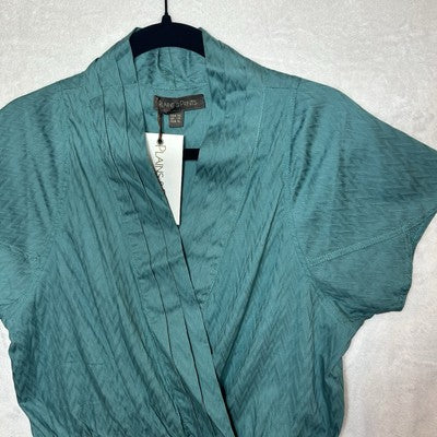 Plains&Prints Faux Wrap Womens Top Sz 10 -Short Petal Sleeve -Pleated V-Neck NEW