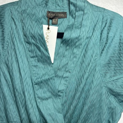 Plains&Prints Faux Wrap Womens Top Sz 10 -Short Petal Sleeve -Pleated V-Neck NEW