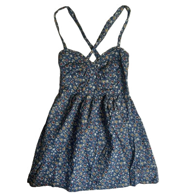 Hollister Summer Mini Dress Spaghetti Strap Blue Floral Size Small  Boho Preppy