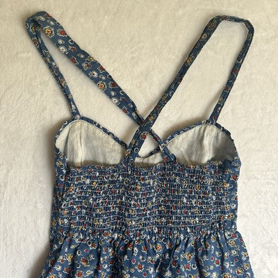 Hollister Summer Mini Dress Spaghetti Strap Blue Floral Size Small  Boho Preppy