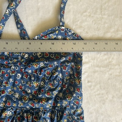 Hollister Summer Mini Dress Spaghetti Strap Blue Floral Size Small  Boho Preppy