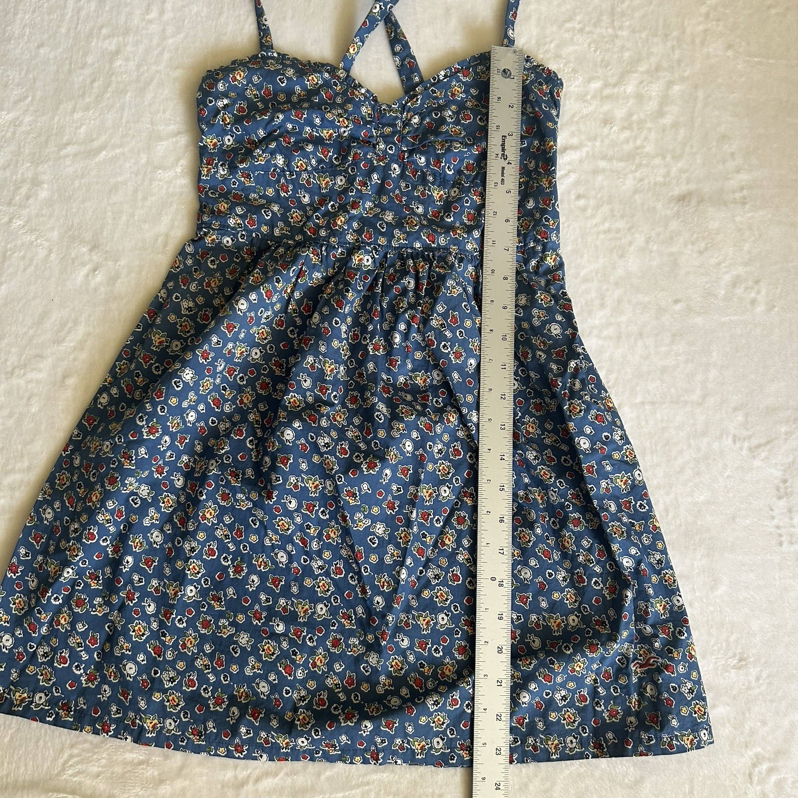 Hollister Summer Mini Dress Spaghetti Strap Blue Floral Size Small  Boho Preppy