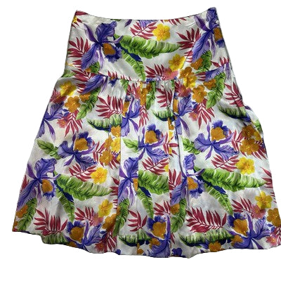 Charlotte Kellog Resort Skirt Drop Waist Midi 100% Silk Tropical Size 10 Women