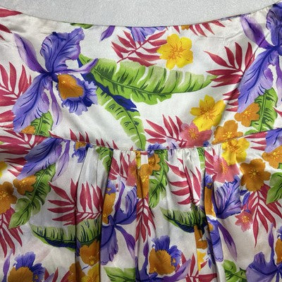 Charlotte Kellog Resort Skirt Drop Waist Midi 100% Silk Tropical Size 10 Women