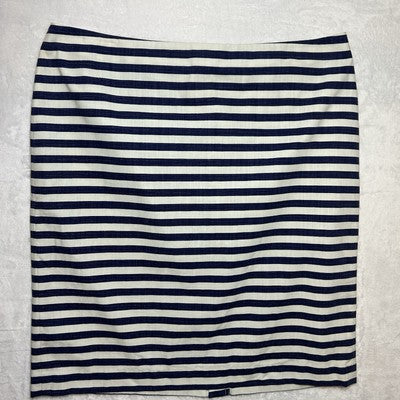 Women's TALBOTS Navy Blue Striped 100% Cotton Pencil Skirt Size 14 Nautical