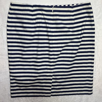 Women's TALBOTS Navy Blue Striped 100% Cotton Pencil Skirt Size 14 Nautical