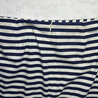 Women's TALBOTS Navy Blue Striped 100% Cotton Pencil Skirt Size 14 Nautical