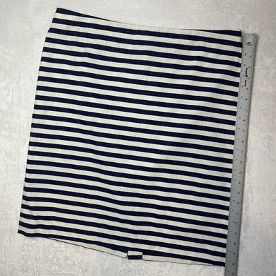Women's TALBOTS Navy Blue Striped 100% Cotton Pencil Skirt Size 14 Nautical