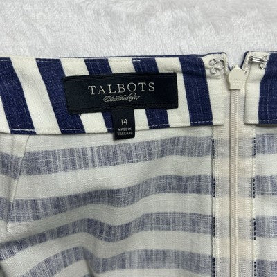 Women's TALBOTS Navy Blue Striped 100% Cotton Pencil Skirt Size 14 Nautical