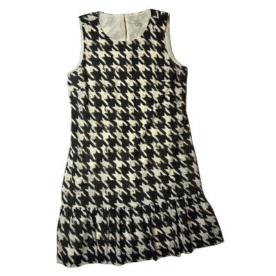 J CREW Dress Size 8 Lined  Houndstooth Cream & Brown Cocktail Dress Ruffled Hem