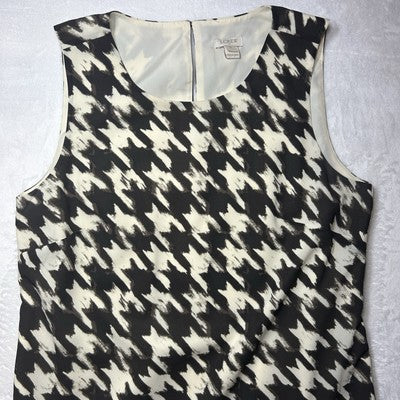 J CREW Dress Size 8 Lined  Houndstooth Cream & Brown Cocktail Dress Ruffled Hem