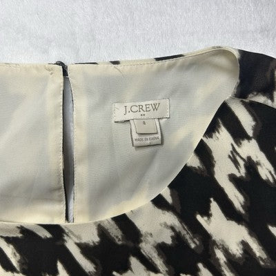 J CREW Dress Size 8 Lined  Houndstooth Cream & Brown Cocktail Dress Ruffled Hem