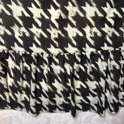 J CREW Dress Size 8 Lined  Houndstooth Cream & Brown Cocktail Dress Ruffled Hem