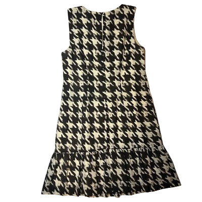 J CREW Dress Size 8 Lined  Houndstooth Cream & Brown Cocktail Dress Ruffled Hem