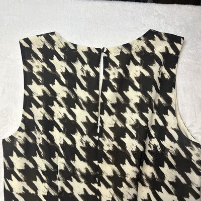 J CREW Dress Size 8 Lined  Houndstooth Cream & Brown Cocktail Dress Ruffled Hem