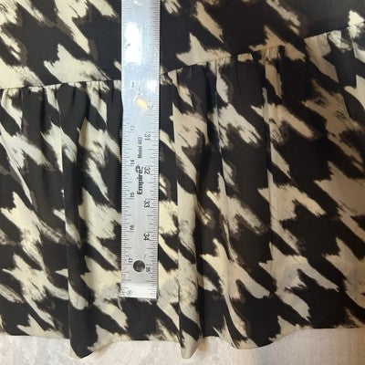 J CREW Dress Size 8 Lined  Houndstooth Cream & Brown Cocktail Dress Ruffled Hem