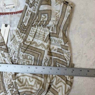 Anthropologie Women Crop Top Medium Sleeveless Wrap Cotton Printed Neutral Beige