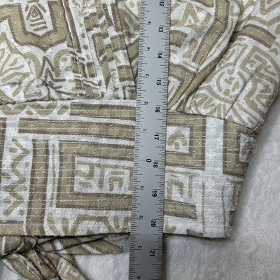 Anthropologie Women Crop Top Medium Sleeveless Wrap Cotton Printed Neutral Beige
