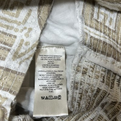 Anthropologie Women Crop Top Medium Sleeveless Wrap Cotton Printed Neutral Beige