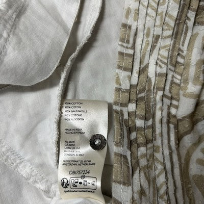 Anthropologie Women Crop Top Medium Sleeveless Wrap Cotton Printed Neutral Beige