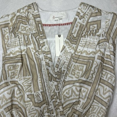 Anthropologie Women Crop Top Medium Sleeveless Wrap Cotton Printed Neutral Beige