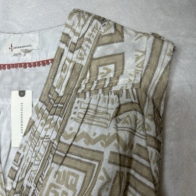 Anthropologie Women Crop Top Medium Sleeveless Wrap Cotton Printed Neutral Beige
