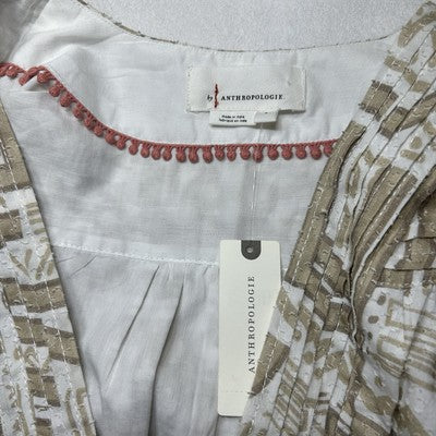 Anthropologie Women Crop Top Medium Sleeveless Wrap Cotton Printed Neutral Beige