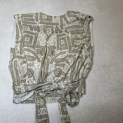 Anthropologie Women Crop Top Medium Sleeveless Wrap Cotton Printed Neutral Beige