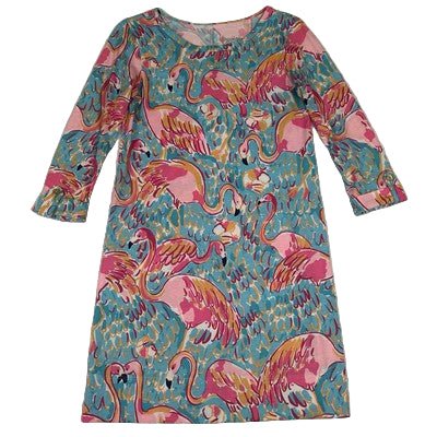 Lilly Pulitzer Women's Dress XS Linden Peel & Eat Flamingo Pima Cotton