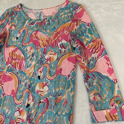 Lilly Pulitzer Women's Dress XS Linden Peel & Eat Flamingo Pima Cotton