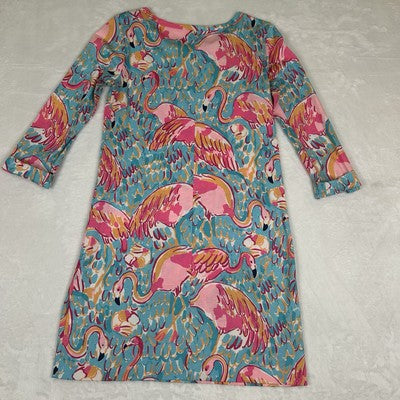 Lilly Pulitzer Women's Dress XS Linden Peel & Eat Flamingo Pima Cotton