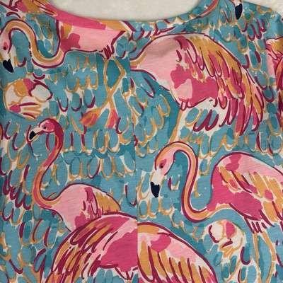 Lilly Pulitzer Women's Dress XS Linden Peel & Eat Flamingo Pima Cotton
