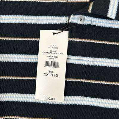 Black Brown 1826 Polo Shirt Mens XXL Black/White Striped 100% Cotton Knit