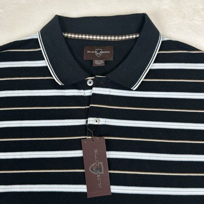 Black Brown 1826 Polo Shirt Mens XXL Black/White Striped 100% Cotton Knit