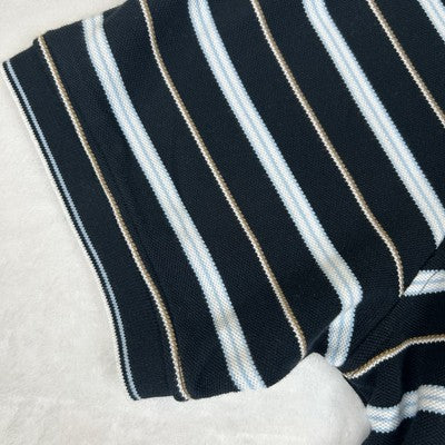 Black Brown 1826 Polo Shirt Mens XXL Black/White Striped 100% Cotton Knit