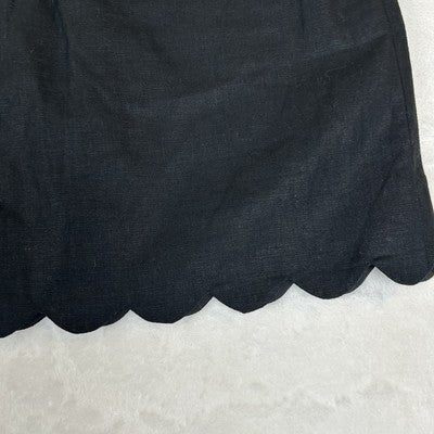 J Crew Black Linen Scallop Hem Paper Bag Waist Lined Skirt Womens Size 6