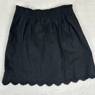 J Crew Black Linen Scallop Hem Paper Bag Waist Lined Skirt Womens Size 6