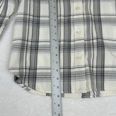 LRL Lauren Ralph Lauren Shirt Womens PM Gray Plaid Button Up Embroidered with Logo