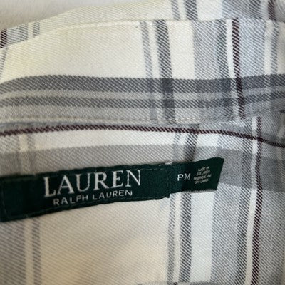LRL Lauren Ralph Lauren Shirt Womens PM Gray Plaid Button Up Embroidered with Logo