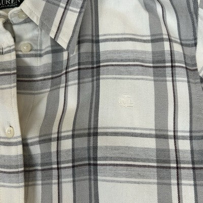LRL Lauren Ralph Lauren Shirt Womens PM Gray Plaid Button Up Embroidered with Logo