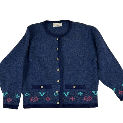 Blarney Cardigan Sweater Irish Blue Wool Womens Size M Cottagecore Country Vintage